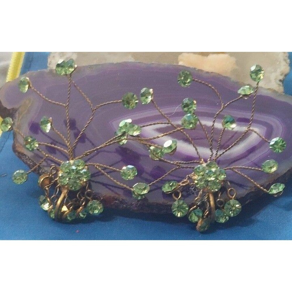 Statement Green Rhinestone West Germany Brass Cli… - image 5